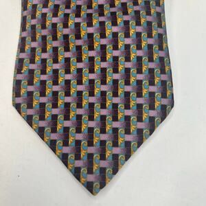 Brioni 100% silk men's purple all over print hand made in Italy tie